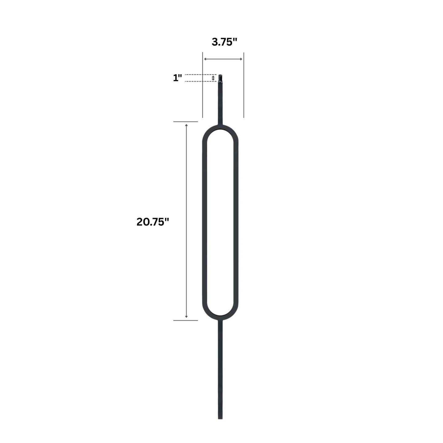 Balustre ovale à tige carrée creuse de 1/2 po avec tige supérieure à goupille