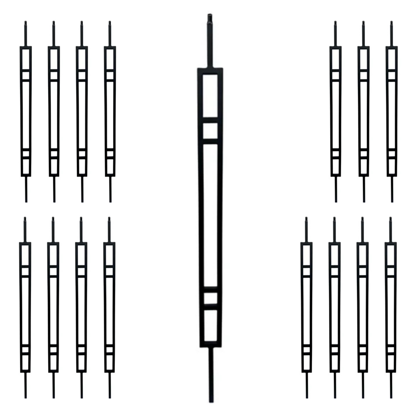 16 Pack 4 Line Rectangle 1/2" Hollow Square Shaft Pin Top Baluster