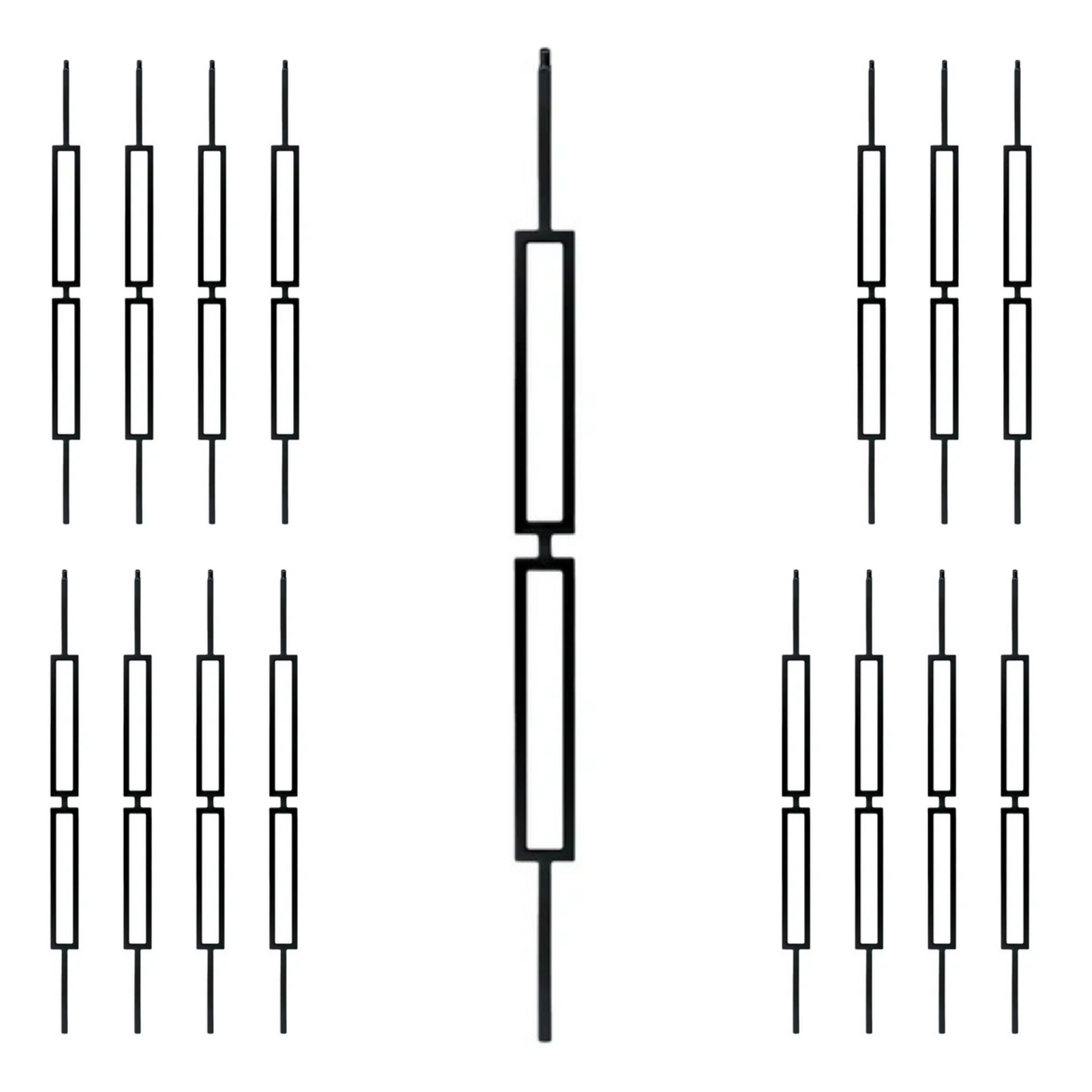 15 Pack Double Rectangle 1/2" Hollow Square Shaft Pin Top Baluster