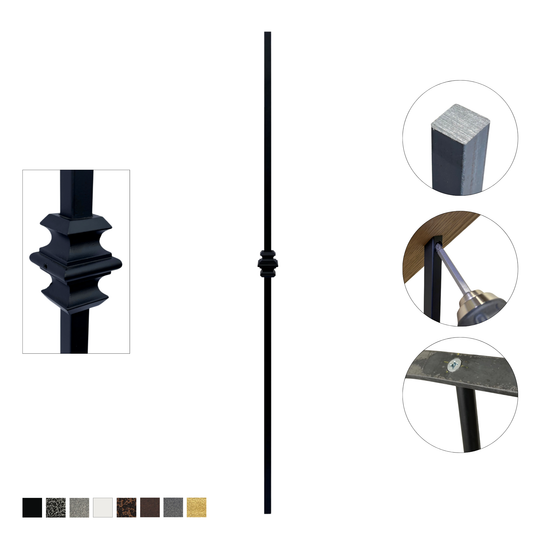 Single Collar 1/2" Solid Square Shaft Baluster