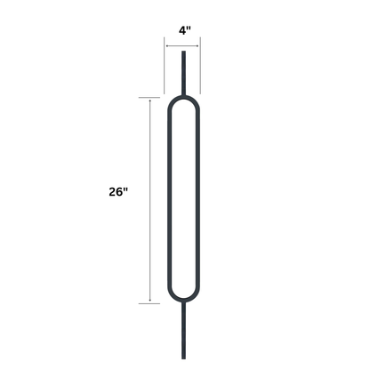 Large Oval 1/2" Hollow Metal Insert Square Shaft Baluster (4" Width, 26" Length)