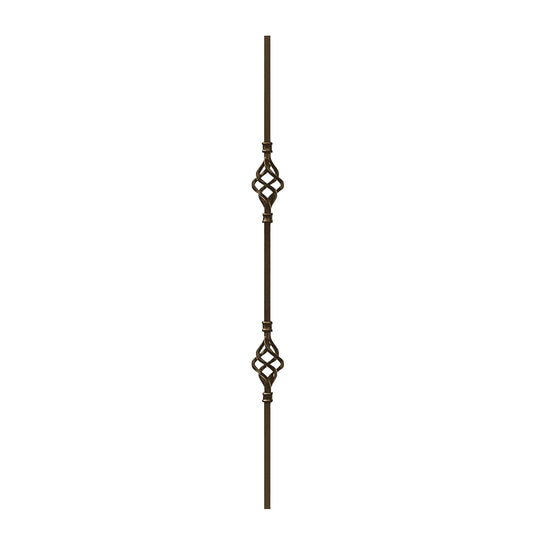 Double Basket 1/2" Solid Square Shaft Baluster (Bird Cage) (Burnt Penny) Mister Baluster