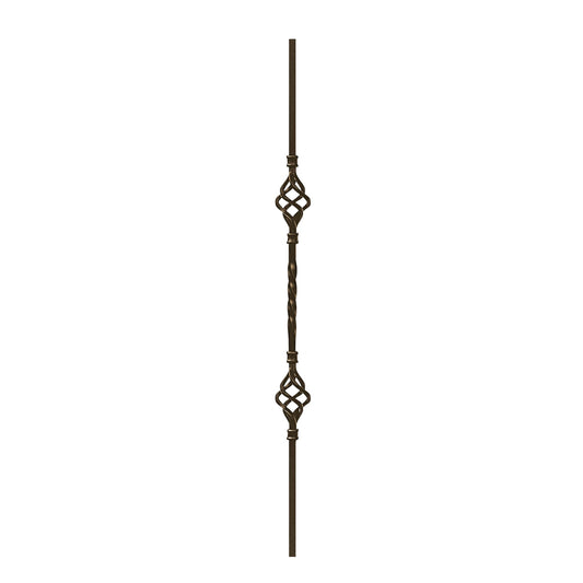 Double Basket with Twist 1/2" Solid Square Shaft Baluster (Bird Cage) (Burnt Penny) Mister Baluster