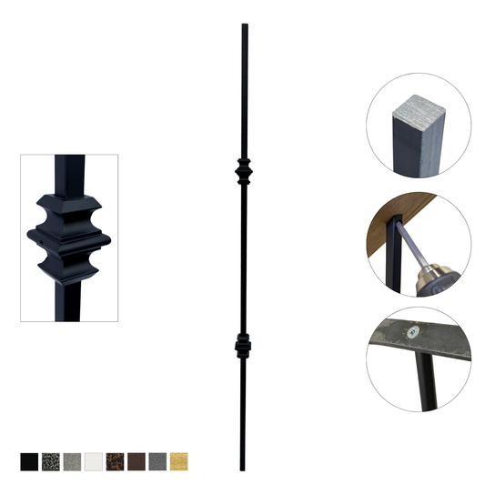 Double Collar 1/2" Solid Square Shaft Baluster