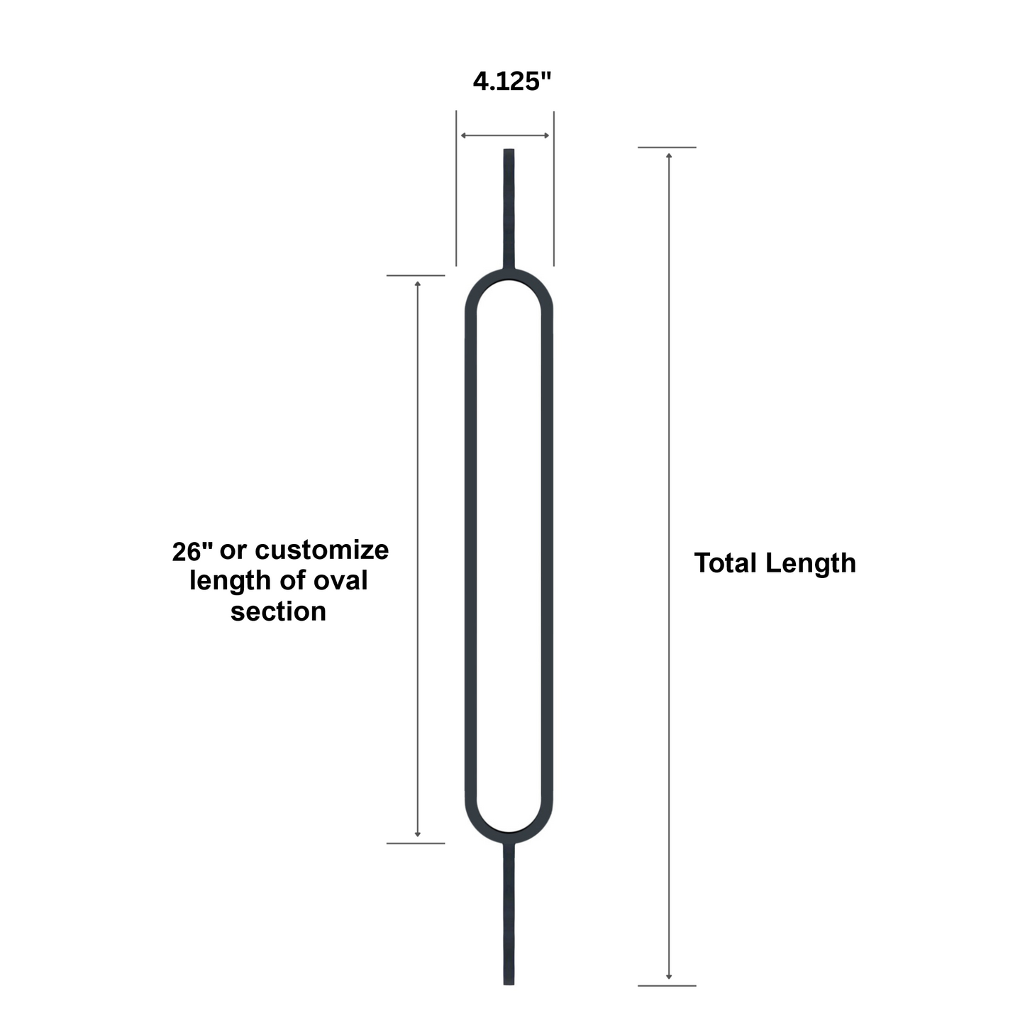 Balaustre ovalado de eje cuadrado sólido de 1/2" (4,125" de ancho)