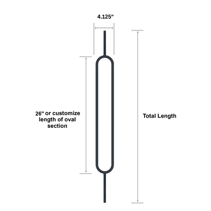 Balaustre ovalado de eje cuadrado sólido de 1/2" (4,125" de ancho)