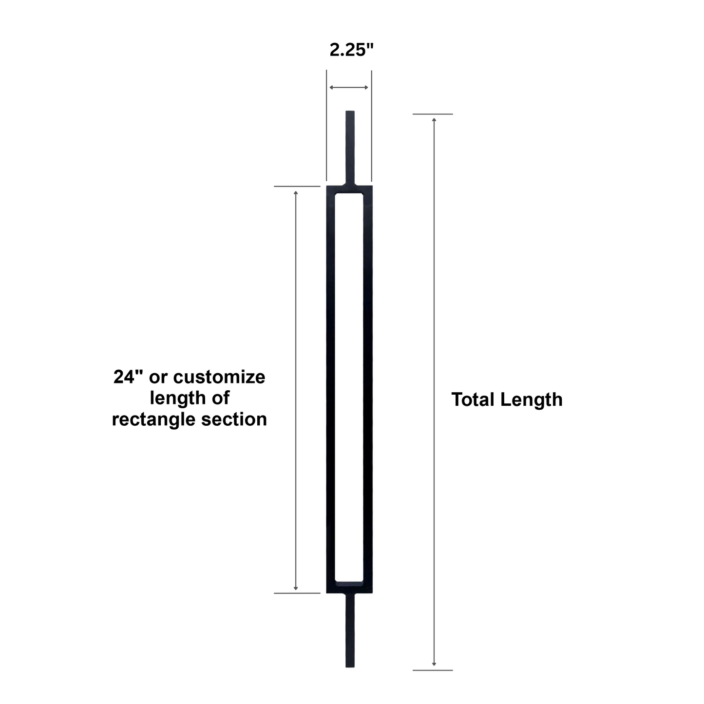 Balustre rectangulaire à tige carrée pleine de 1/2 po (largeur de 2,25 po)