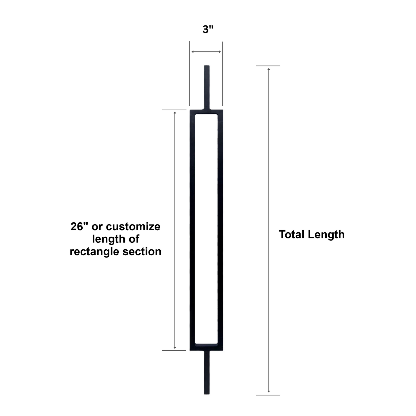 Balustre rectangulaire à tige carrée pleine de grand diamètre (largeur : 3 pouces)