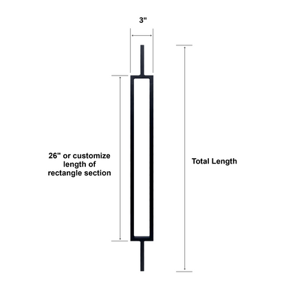 Balustre rectangulaire à tige carrée pleine de grand diamètre (largeur : 3 pouces)