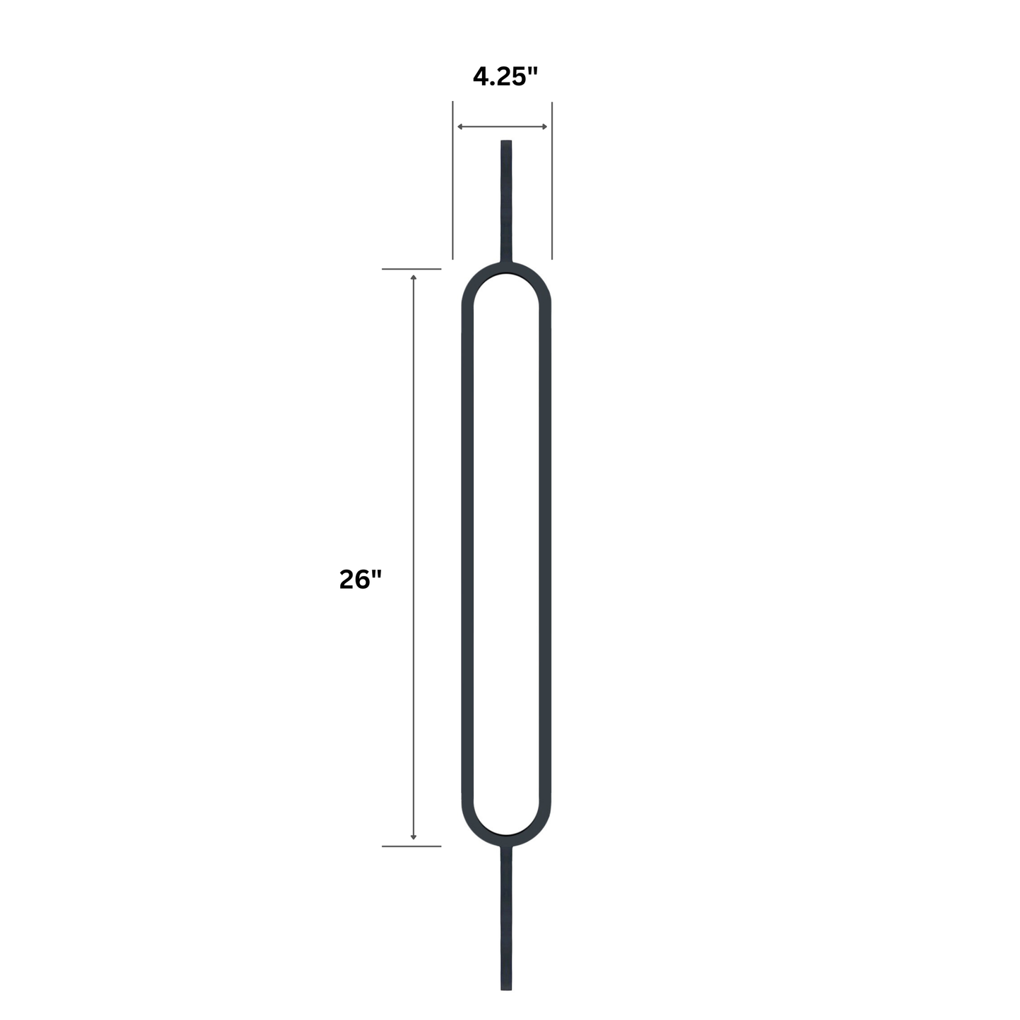 Grand balustre ovale à fût carré massif de 1/2 po 