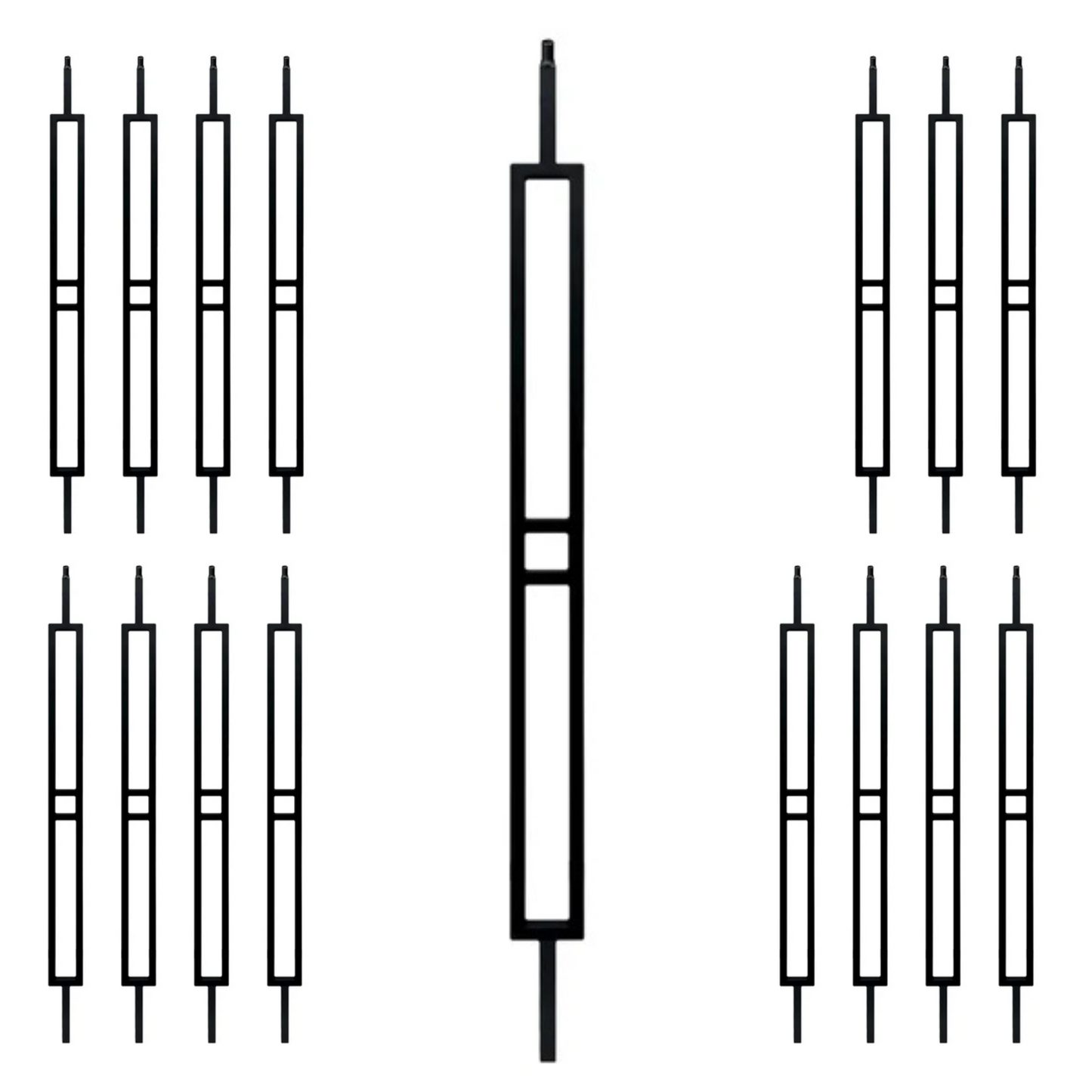 16 Pack 2 Line Rectangle 1/2" Hollow Square Shaft Pin Top Baluster