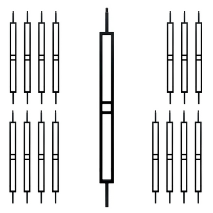 16 Pack 2 Line Rectangle 1/2" Hollow Square Shaft Pin Top Baluster
