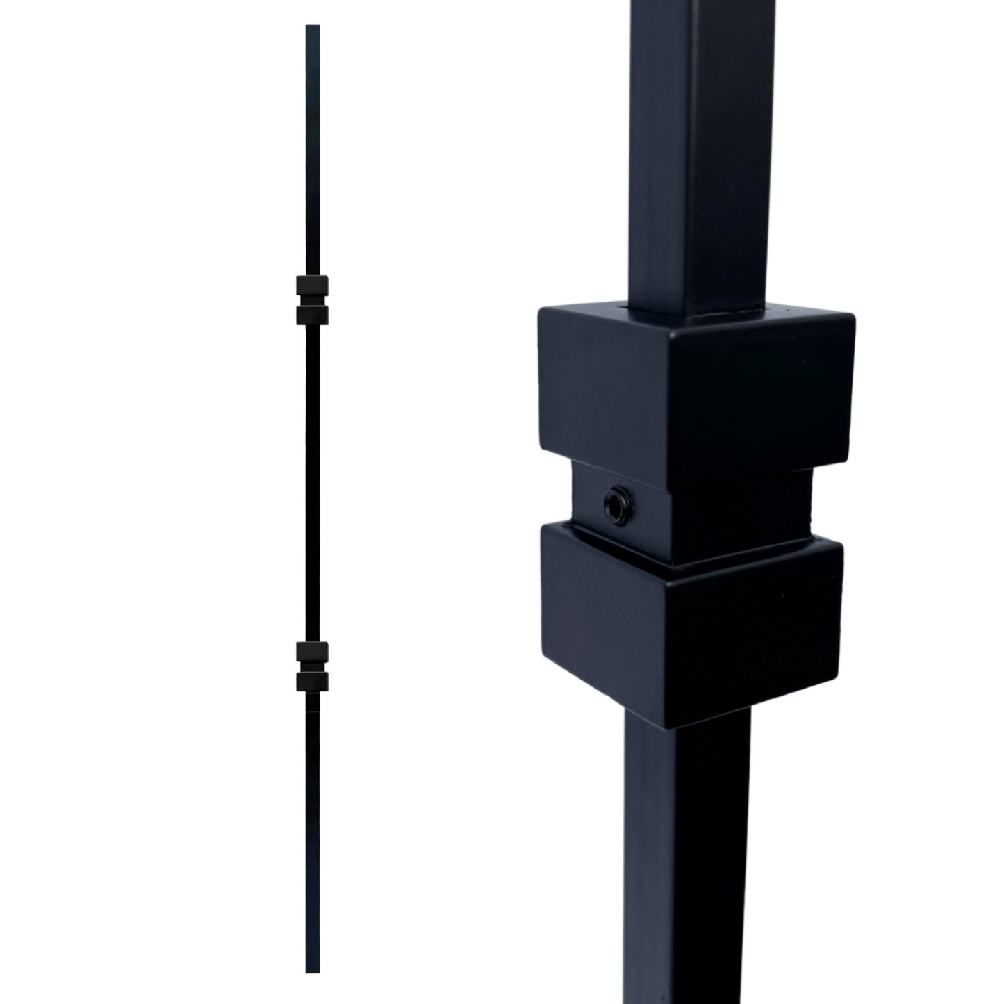 Balustre à double collier carré, tige carrée solide de 1/2 po 