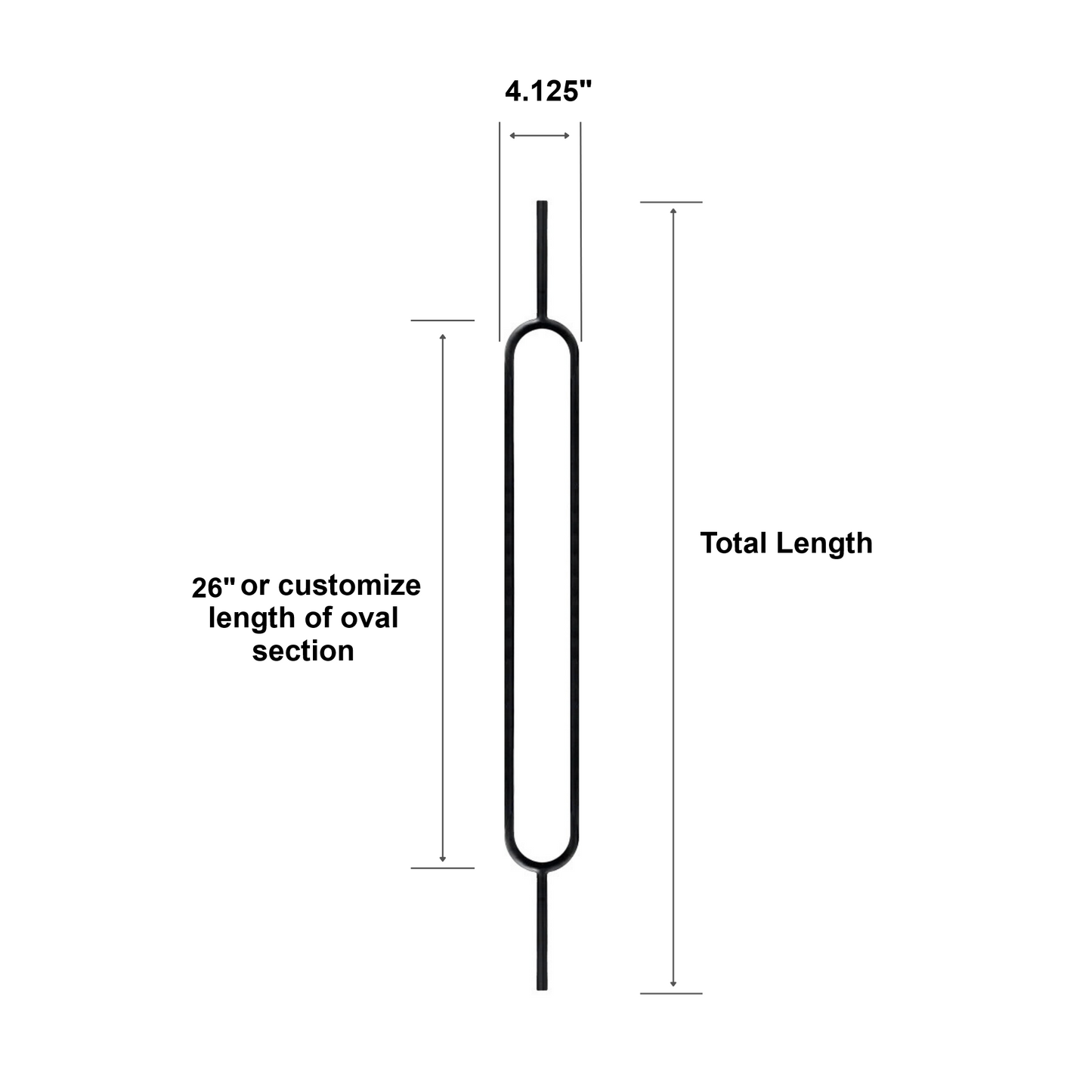 Balustre ovale de grande taille, fût rond plein de 1/2 po (largeur 4,125 po)