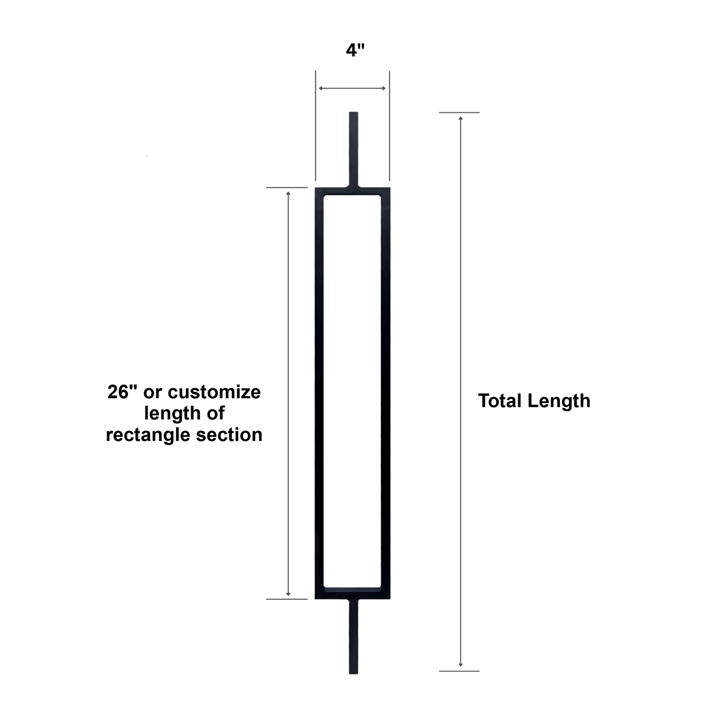 Balustre rectangulaire extra-large à tige carrée pleine de 1/2 po (largeur de 4 po)
